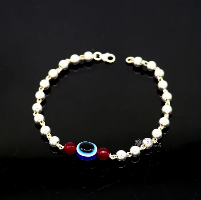 TRIBAL ORNAMENTS Bracelets 925 sterling silver handmade silver beaded evil eye bracelet amazing stylish unisex cultural trendy bracelet all sizes jewelry sbr469 TRIBAL ORNAMENTS Bracelets 925 sterling silver handmade silver beaded evil eye bracelet amazing stylish unisex cultural trendy bracelet all sizes jewelry sbr469