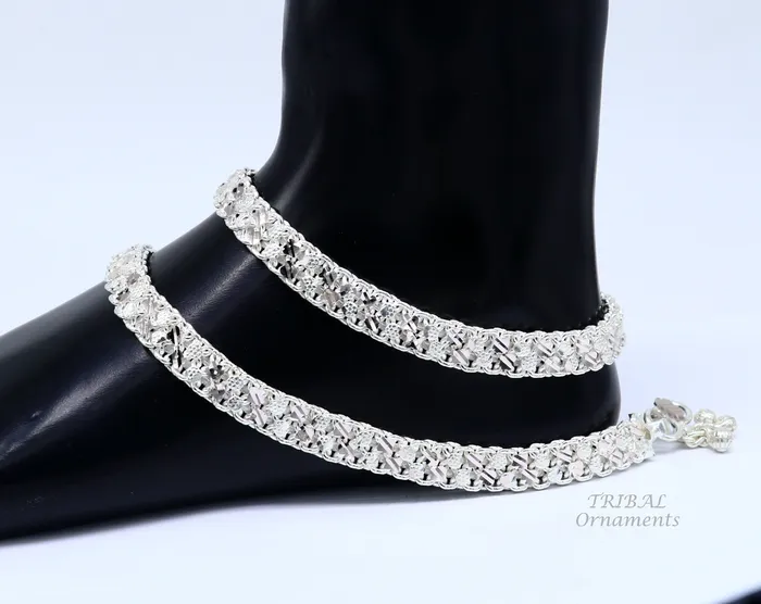 TRIBAL ORNAMENTS Bracelets Gorgeous flexible anklet Solid sterling silver handmade vintage design ankle bracelet excellent tribal jewelry ank479