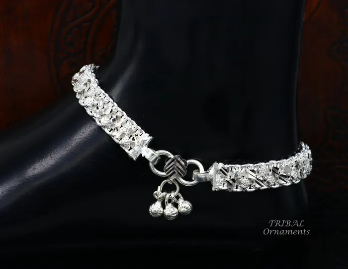 TRIBAL ORNAMENTS Bracelets Gorgeous flexible anklet Solid sterling silver handmade vintage design ankle bracelet excellent tribal jewelry ank479