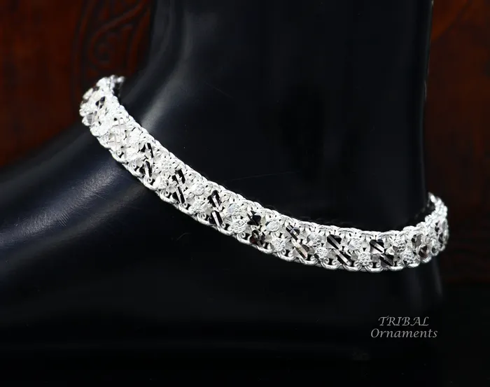 TRIBAL ORNAMENTS Bracelets Gorgeous flexible anklet Solid sterling silver handmade vintage design ankle bracelet excellent tribal jewelry ank479