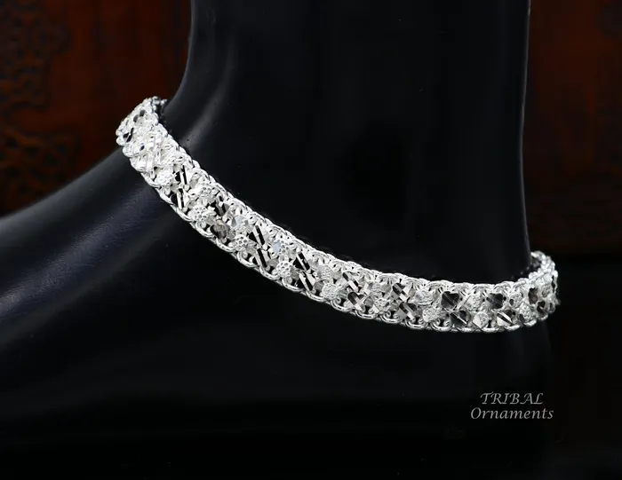 TRIBAL ORNAMENTS Bracelets Gorgeous flexible anklet Solid sterling silver handmade vintage design ankle bracelet excellent tribal jewelry ank479
