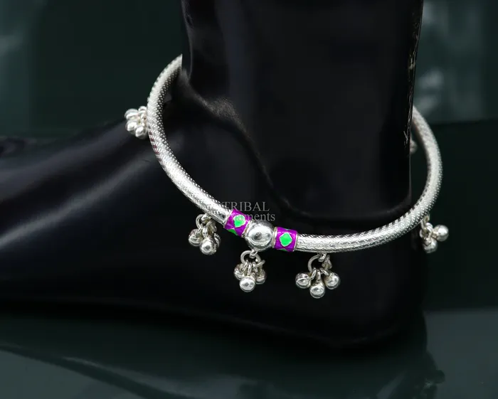 TRIBAL ORNAMENTS Bracelets Indian tribal ethnic sterling silver ankle jewelry best ankle bangle bracelet ankle kada with bells amazing belly dance jewelry nsfk53