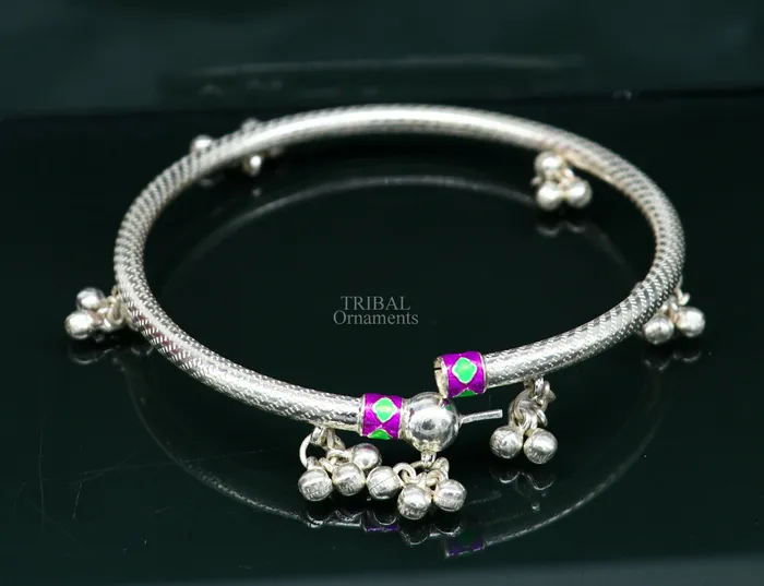 TRIBAL ORNAMENTS Bracelets Indian tribal ethnic sterling silver ankle jewelry best ankle bangle bracelet ankle kada with bells amazing belly dance jewelry nsfk53