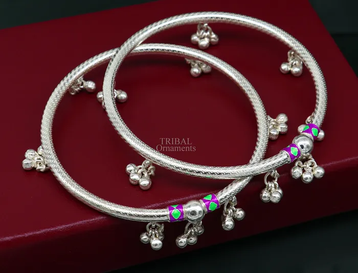 TRIBAL ORNAMENTS Bracelets Indian tribal ethnic sterling silver ankle jewelry best ankle bangle bracelet ankle kada with bells amazing belly dance jewelry nsfk53