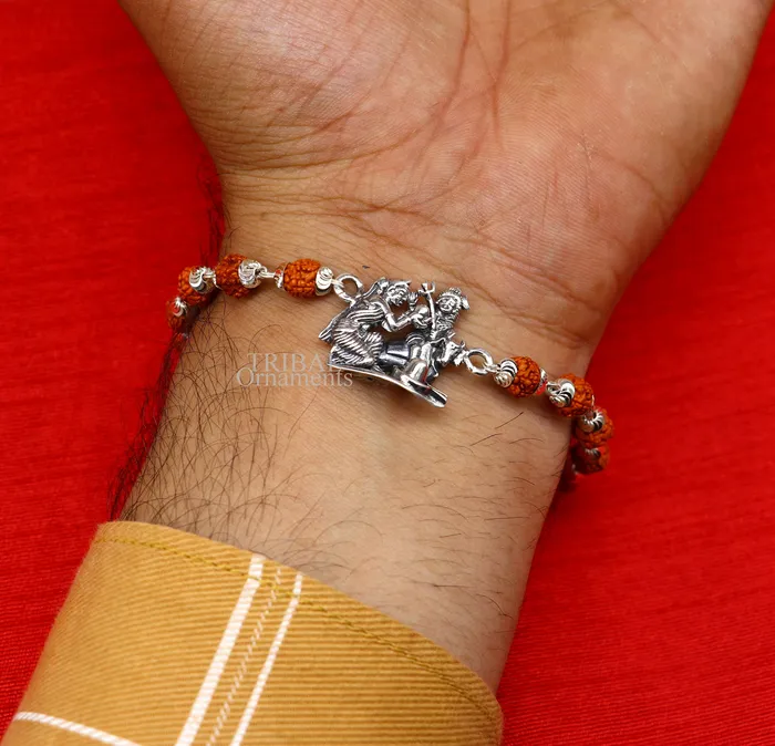 TRIBAL ORNAMENTS Bracelets Lord shiva family 925 Sterling silver Rakhi bracelet Rrudrakha and silver beads best gift for your brothers for special gifting rk198