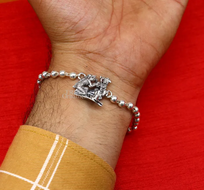 TRIBAL ORNAMENTS Bracelets Lord shiva family 925 Sterling silver Rakhi bracelet Rrudrakha and silver beads best gift for your brothers for special gifting rk198