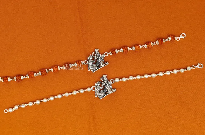 TRIBAL ORNAMENTS Bracelets Lord shiva family 925 Sterling silver Rakhi bracelet Rrudrakha and silver beads best gift for your brothers for special gifting rk198