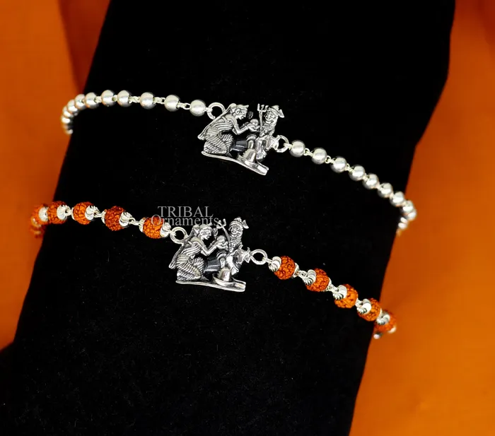 TRIBAL ORNAMENTS Bracelets Lord shiva family 925 Sterling silver Rakhi bracelet Rrudrakha and silver beads best gift for your brothers for special gifting rk198