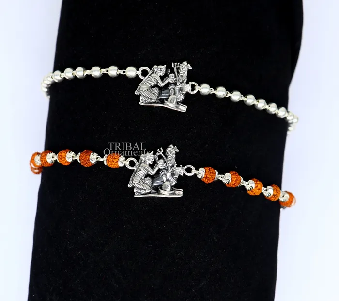 TRIBAL ORNAMENTS Bracelets Lord shiva family 925 Sterling silver Rakhi bracelet Rrudrakha and silver beads best gift for your brothers for special gifting rk198
