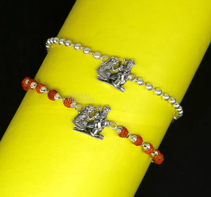 TRIBAL ORNAMENTS Bracelets Lord shiva family 925 Sterling silver Rakhi bracelet Rrudrakha and silver beads best gift for your brothers for special gifting rk198