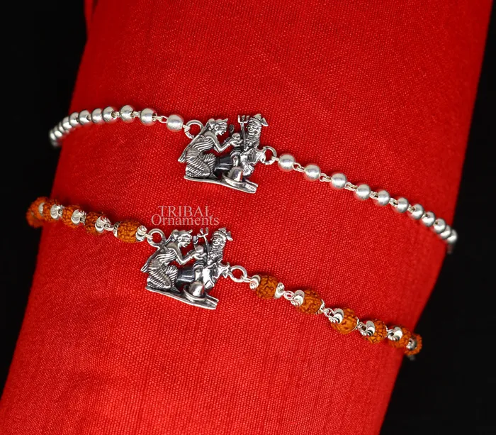 TRIBAL ORNAMENTS Bracelets Lord shiva family 925 Sterling silver Rakhi bracelet Rrudrakha and silver beads best gift for your brothers for special gifting rk198