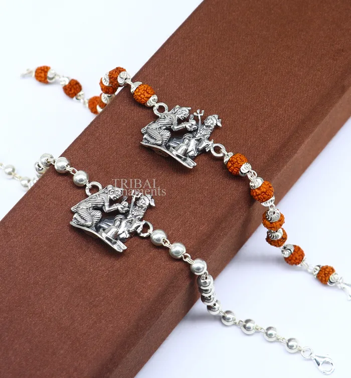 TRIBAL ORNAMENTS Bracelets Lord shiva family 925 Sterling silver Rakhi bracelet Rrudrakha and silver beads best gift for your brothers for special gifting rk198