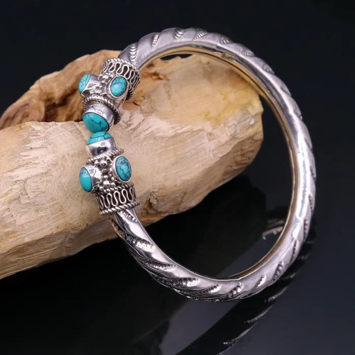 TRIBAL ORNAMENTS Bracelets Vintage design handmade 925 sterling silver fabulous turquoise stone jadau bangle bracelet kada unisex customized jewelry from india nsk73 TRIBAL ORNAMENTS Bracelets Vintage design handmade 925 sterling silver fabulous turquoise stone jadau bangle bracelet kada unisex customized jewelry from india nsk73