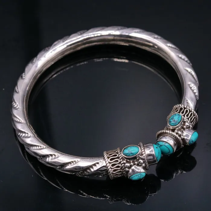 TRIBAL ORNAMENTS Bracelets Vintage design handmade 925 sterling silver fabulous turquoise stone jadau bangle bracelet kada unisex customized jewelry from india nsk73