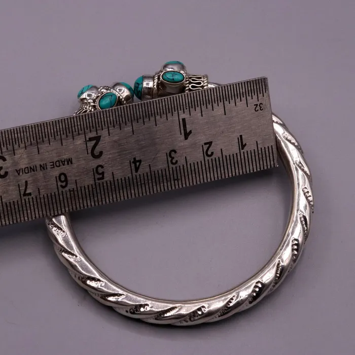 TRIBAL ORNAMENTS Bracelets Vintage design handmade 925 sterling silver fabulous turquoise stone jadau bangle bracelet kada unisex customized jewelry from india nsk73