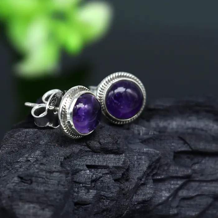 TRIBAL ORNAMENTS Earrings 11MM round 925 sterling silver fabulous amethyst stone stud earrings best unisex jewelry fancy earrings daily use jewelry collection s1220 TRIBAL ORNAMENTS Earrings 11MM round 925 sterling silver fabulous amethyst stone stud earrings best unisex jewelry fancy earrings daily use jewelry collection s1220