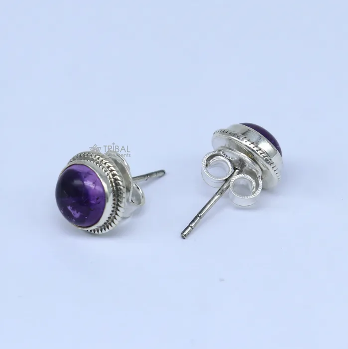 TRIBAL ORNAMENTS Earrings 11MM round 925 sterling silver fabulous amethyst stone stud earrings best unisex jewelry fancy earrings daily use jewelry collection s1220