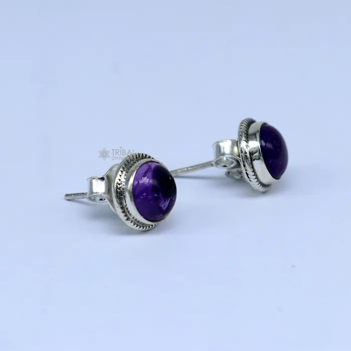 TRIBAL ORNAMENTS Earrings 11MM round 925 sterling silver fabulous amethyst stone stud earrings best unisex jewelry fancy earrings daily use jewelry collection s1220