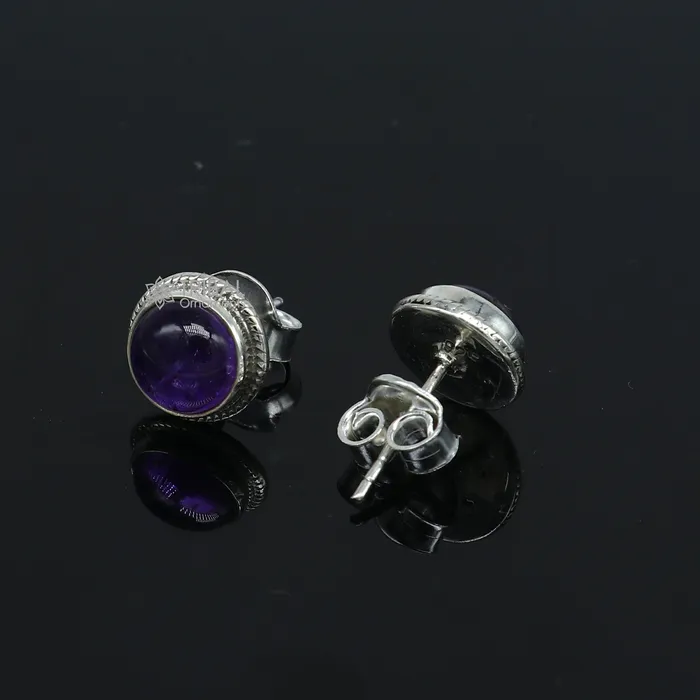 TRIBAL ORNAMENTS Earrings 11MM round 925 sterling silver fabulous amethyst stone stud earrings best unisex jewelry fancy earrings daily use jewelry collection s1220