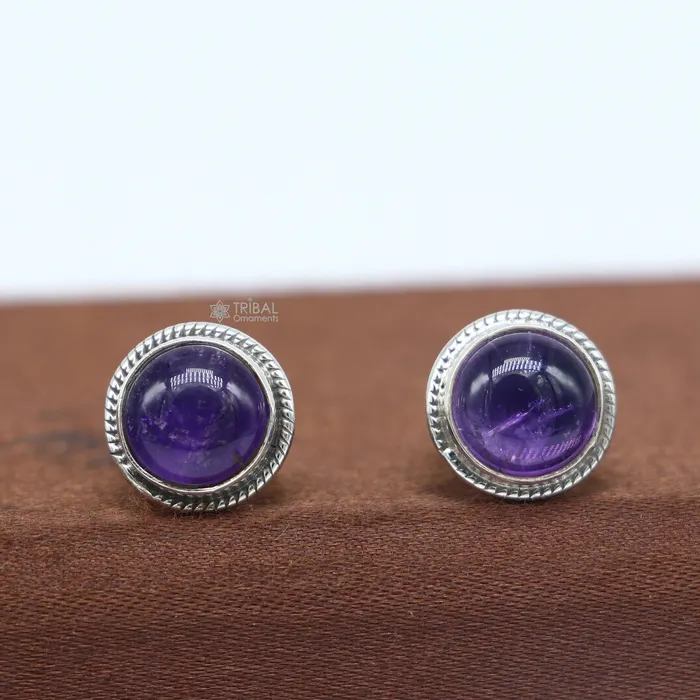 TRIBAL ORNAMENTS Earrings 11MM round 925 sterling silver fabulous amethyst stone stud earrings best unisex jewelry fancy earrings daily use jewelry collection s1220