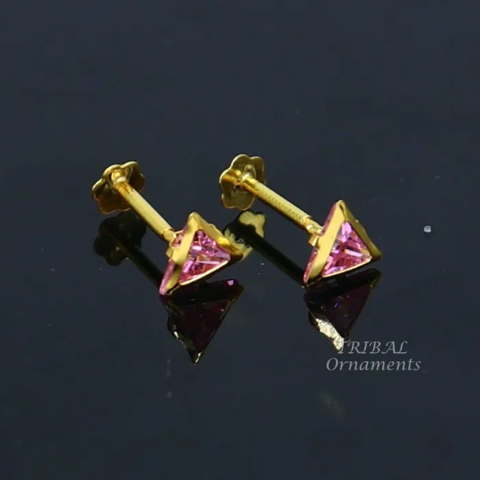 TRIBAL ORNAMENTS Earrings 4mm tiny single pink stone handmade 18kt yellow gold combo jewelry we can use as stud or nose stud baby stud cartilage jewelry er159 TRIBAL ORNAMENTS Earrings 4mm tiny single pink stone handmade 18kt yellow gold combo jewelry we can use as stud or nose stud baby stud cartilage jewelry er159