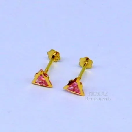 TRIBAL ORNAMENTS Earrings 4mm tiny single pink stone handmade 18kt yellow gold combo jewelry we can use as stud or nose stud baby stud cartilage jewelry er159