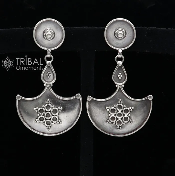 TRIBAL ORNAMENTS Earrings 925 Sterling silver handmade traditional cultural design drop dangler fancy earrings best party functional Navratri jewelry s1238 TRIBAL ORNAMENTS Earrings 925 Sterling silver handmade traditional cultural design drop dangler fancy earrings best party functional Navratri jewelry s1238