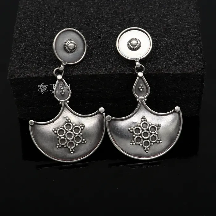 TRIBAL ORNAMENTS Earrings 925 Sterling silver handmade traditional cultural design drop dangler fancy earrings best party functional Navratri jewelry s1238 TRIBAL ORNAMENTS Earrings 925 Sterling silver handmade traditional cultural design drop dangler fancy earrings best party functional Navratri jewelry s1238