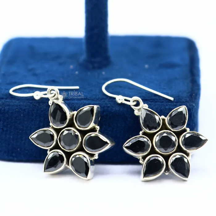 TRIBAL ORNAMENTS Earrings 925 sterling silver hoops earring gorgeous flower black stone charm hook earring excellent gifting brides earring party jewelry s1247 TRIBAL ORNAMENTS Earrings 925 sterling silver hoops earring gorgeous flower black stone charm hook earring excellent gifting brides earring party jewelry s1247