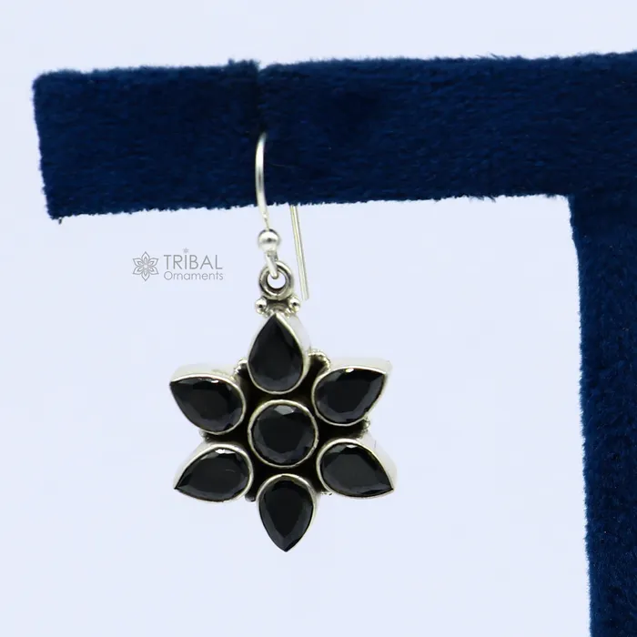 TRIBAL ORNAMENTS Earrings 925 sterling silver hoops earring gorgeous flower black stone charm hook earring excellent gifting brides earring party jewelry s1247 TRIBAL ORNAMENTS Earrings 925 sterling silver hoops earring gorgeous flower black stone charm hook earring excellent gifting brides earring party jewelry s1247