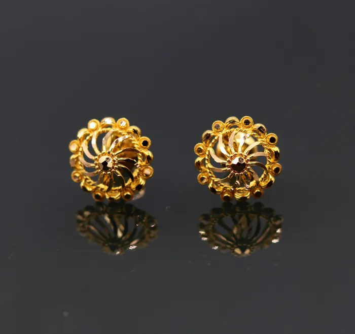 TRIBAL ORNAMENTS Earrings Fabulous 22kt yellow gold handmade stud earrings filigree work solid Stud Earrings stylish modern jewelry from india