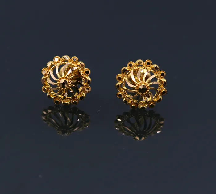 TRIBAL ORNAMENTS Earrings Fabulous 22kt yellow gold handmade stud earrings filigree work solid Stud Earrings stylish modern jewelry from india