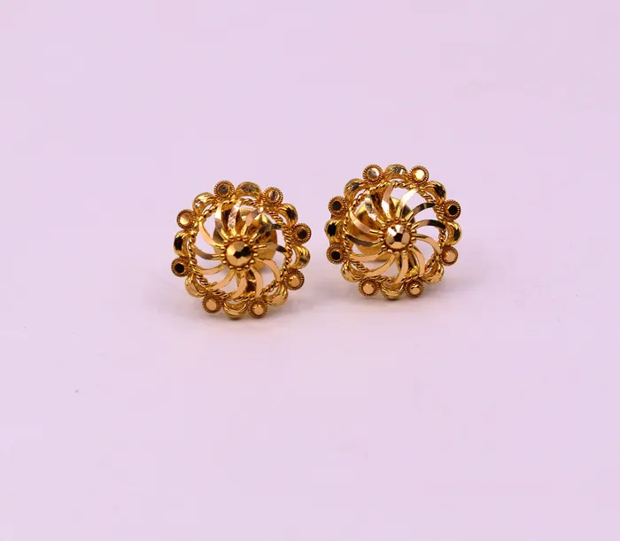 TRIBAL ORNAMENTS Earrings Fabulous 22kt yellow gold handmade stud earrings filigree work solid Stud Earrings stylish modern jewelry from india