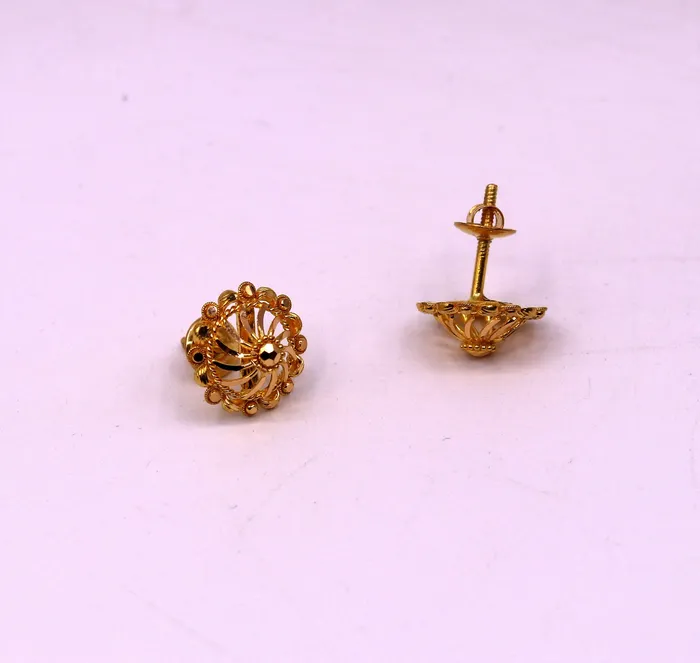 TRIBAL ORNAMENTS Earrings Fabulous 22kt yellow gold handmade stud earrings filigree work solid Stud Earrings stylish modern jewelry from india