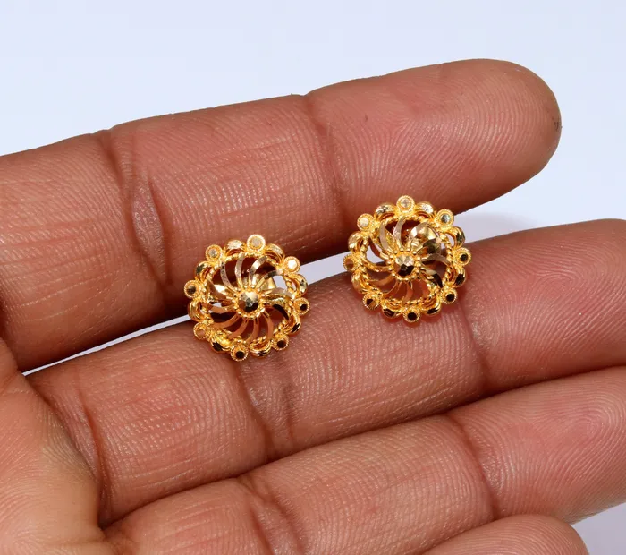 TRIBAL ORNAMENTS Earrings Fabulous 22kt yellow gold handmade stud earrings filigree work solid Stud Earrings stylish modern jewelry from india