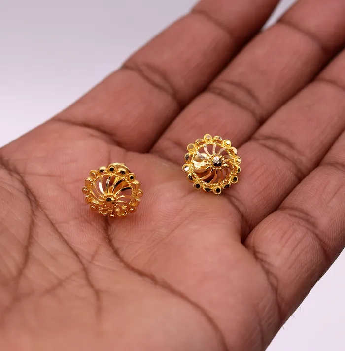 TRIBAL ORNAMENTS Earrings Fabulous 22kt yellow gold handmade stud earrings filigree work solid Stud Earrings stylish modern jewelry from india