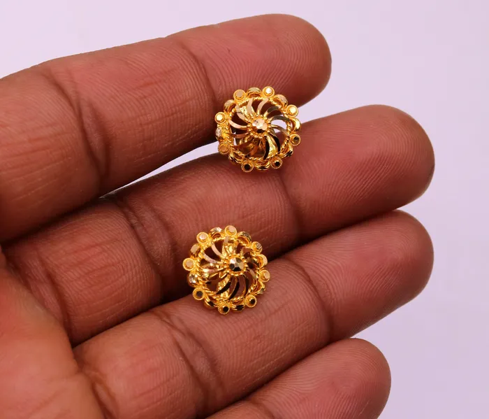 TRIBAL ORNAMENTS Earrings Fabulous 22kt yellow gold handmade stud earrings filigree work solid Stud Earrings stylish modern jewelry from india