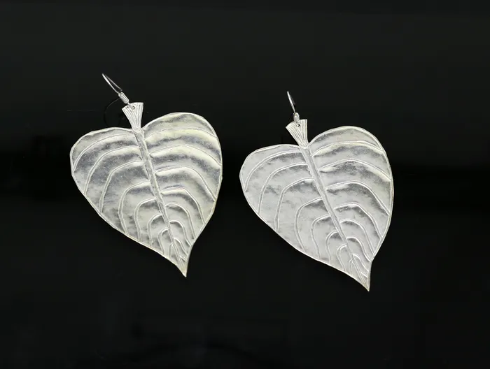 TRIBAL ORNAMENTS Earrings Modern fancy light weight 925 sterling silver heart shape peepal tree leaves style hoops earring customized brides earring jewelry ear489