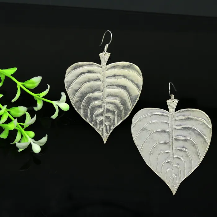 TRIBAL ORNAMENTS Earrings Modern fancy light weight 925 sterling silver heart shape peepal tree leaves style hoops earring customized brides earring jewelry ear489