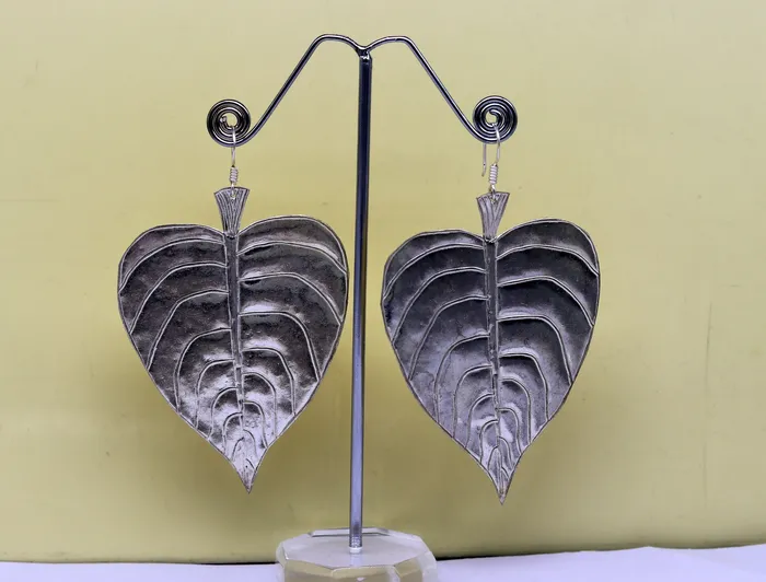 TRIBAL ORNAMENTS Earrings Modern fancy light weight 925 sterling silver heart shape peepal tree leaves style hoops earring customized brides earring jewelry ear489