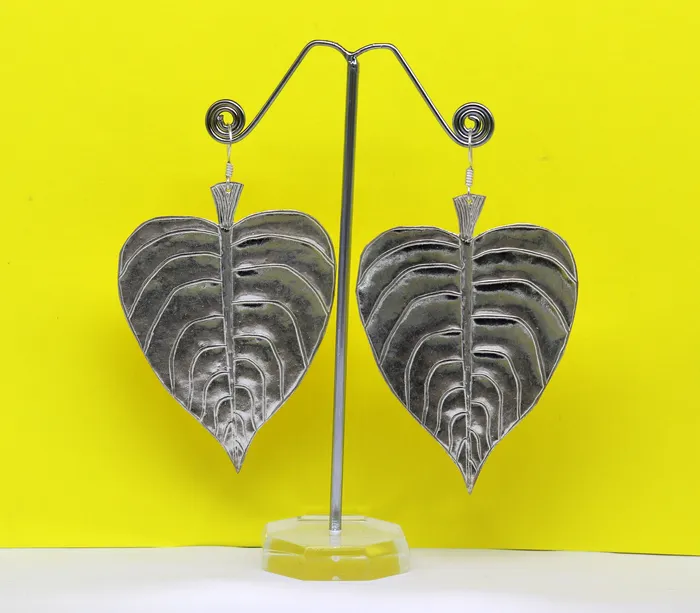 TRIBAL ORNAMENTS Earrings Modern fancy light weight 925 sterling silver heart shape peepal tree leaves style hoops earring customized brides earring jewelry ear489