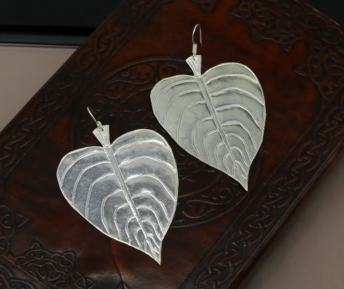 TRIBAL ORNAMENTS Earrings Modern fancy light weight 925 sterling silver heart shape peepal tree leaves style hoops earring customized brides earring jewelry ear489