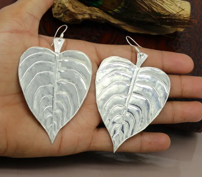 TRIBAL ORNAMENTS Earrings Modern fancy light weight 925 sterling silver heart shape peepal tree leaves style hoops earring customized brides earring jewelry ear489