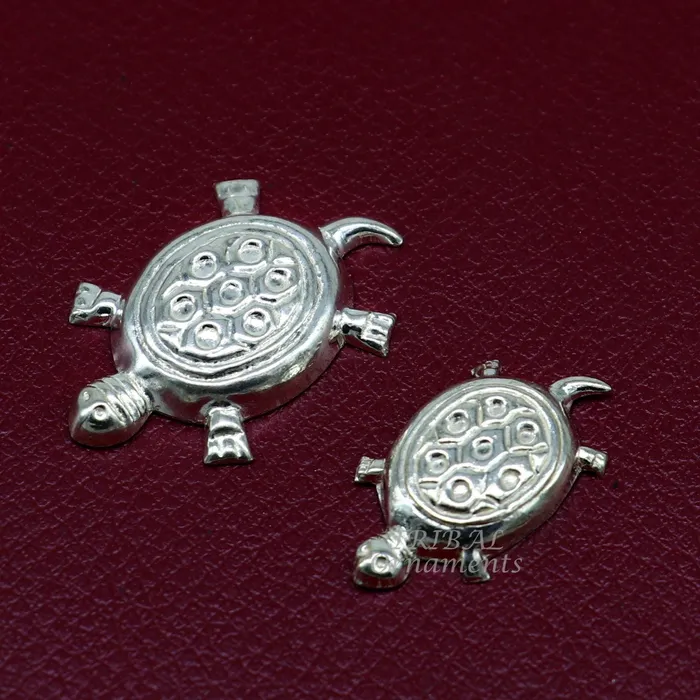 TRIBAL ORNAMENTS Handmade sterling silver vintage design small tortoise combo statue or sculpture best puja article collection silver figurine article su870 Rings