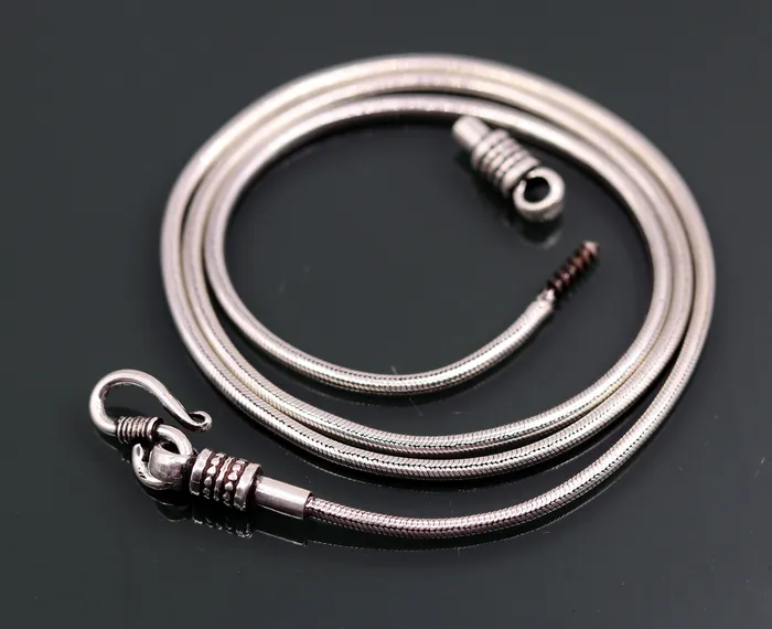 TRIBAL ORNAMENTS Necklaces 28 inches snake chain 925 sterling silver vintage handmade screw chain pendant chain oxidized solid real chain necklace for pendant ch48