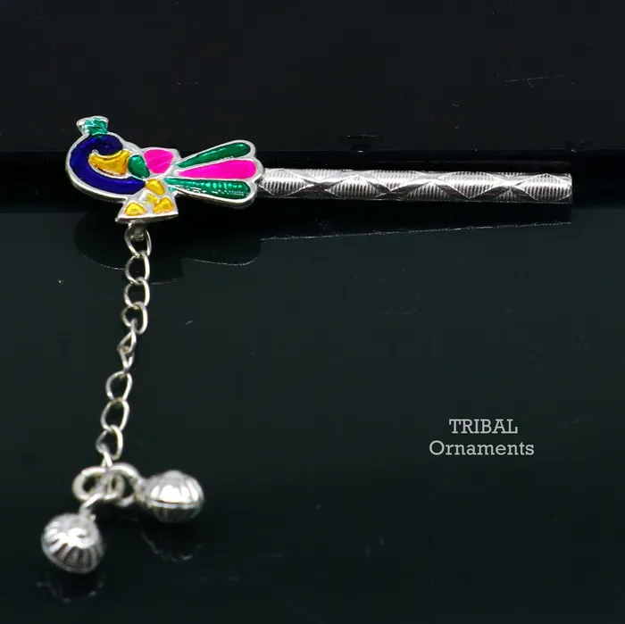 TRIBAL ORNAMENTS Necklaces 5 cm long sterling silver handmade idol baby Krishna flute silver bansuri laddu gopala flute little krishna flute puja art su794
