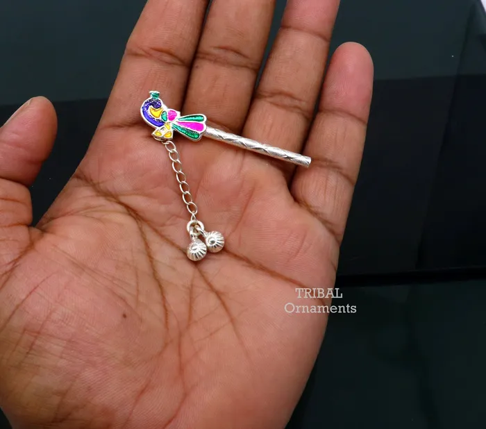 TRIBAL ORNAMENTS Necklaces 5 cm long sterling silver handmade idol baby Krishna flute silver bansuri laddu gopala flute little krishna flute puja art su794