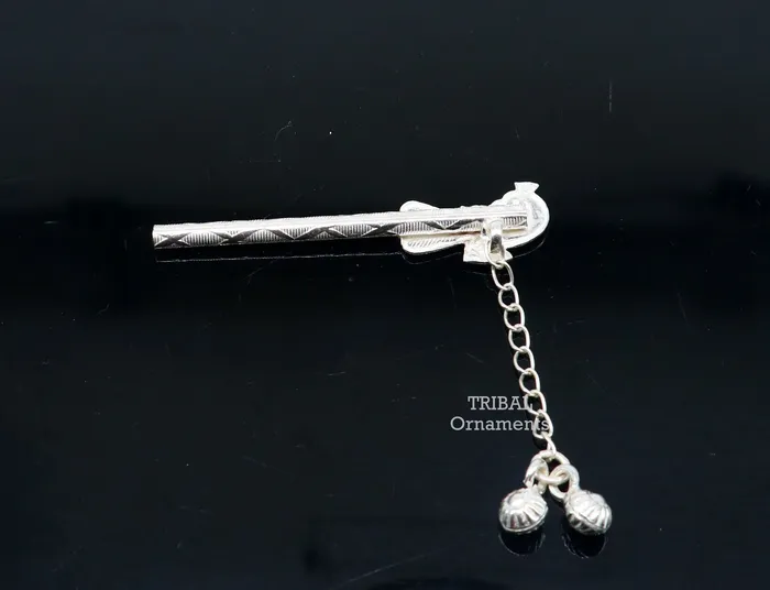 TRIBAL ORNAMENTS Necklaces 5 cm long sterling silver handmade idol baby Krishna flute silver bansuri laddu gopala flute little krishna flute puja art su794