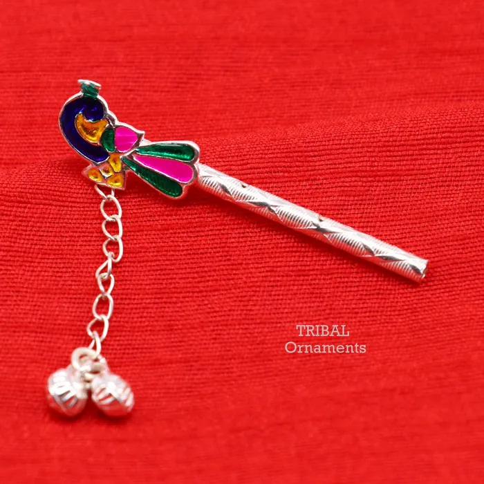 TRIBAL ORNAMENTS Necklaces 5 cm long sterling silver handmade idol baby Krishna flute silver bansuri laddu gopala flute little krishna flute puja art su794