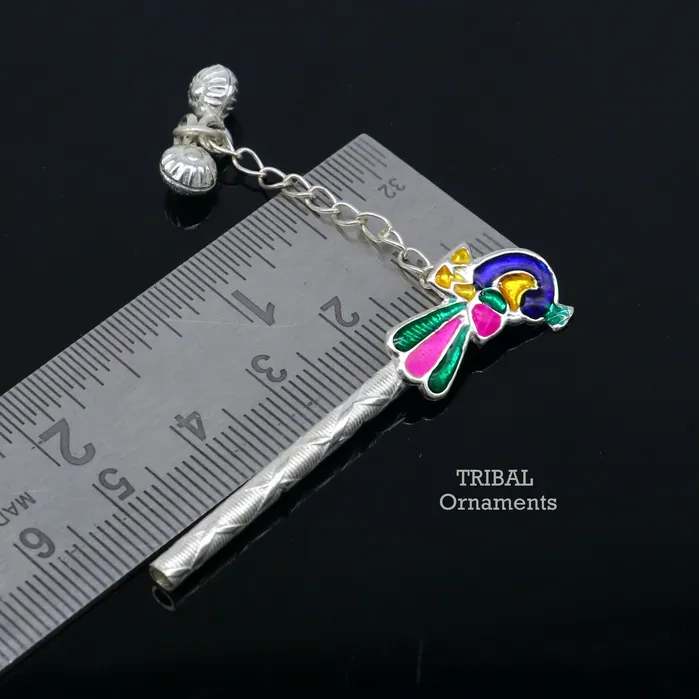 TRIBAL ORNAMENTS Necklaces 5 cm long sterling silver handmade idol baby Krishna flute silver bansuri laddu gopala flute little krishna flute puja art su794